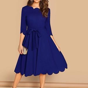 Royal Blue Belt Fitted and Flare Dress